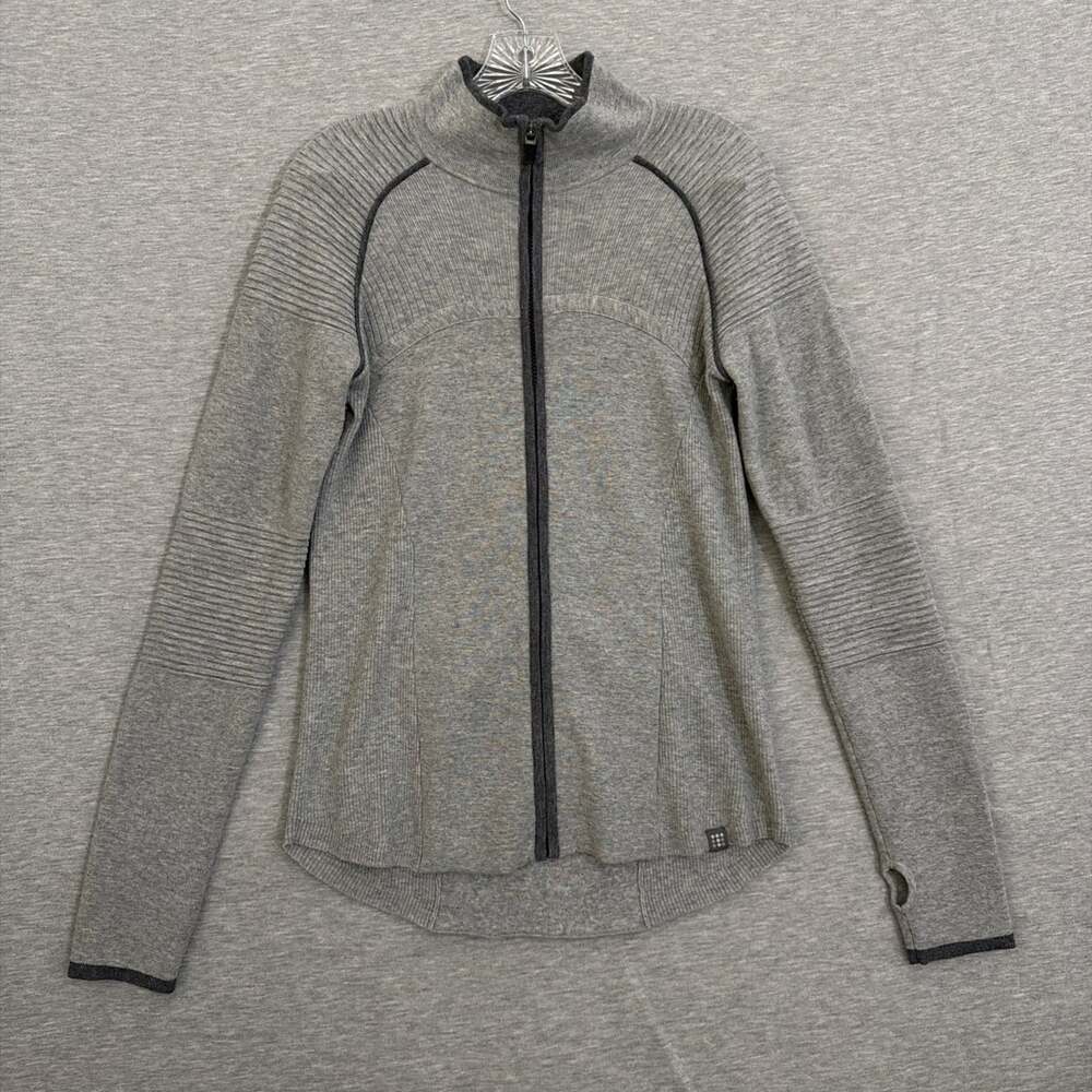 Title Nine Womens Large Large Merino Wool Blend Full Zip Jacket Sweater Gray